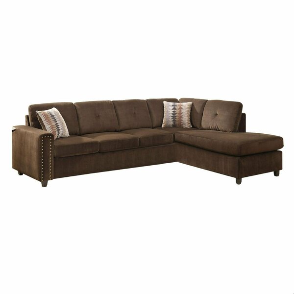Homeroots HomeRoots 285950 79 x 33 x 36 in. Chocolate Velvet Reversible Sectional Sofa with Pillows 285950